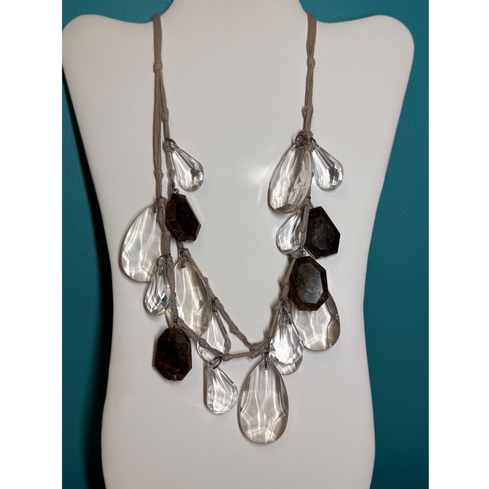 Boho Statement Necklace Faceted Crystal Acrylic Teardrop Labradorite‎ Bib Cord